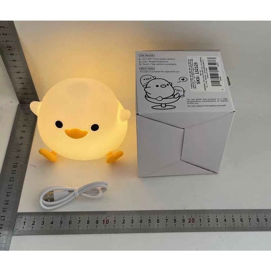 Lampa de Veghe pentru Copii, Klevo, din Silicon, Senzor Tactil, Model Ratusca, Lumina Calda, Timer Automat, Protectie pentru Ochi, Incarcare USB Putere 0.5W, Capacitate Baterie Incorporata 800mAh, 12.2x10.5x9.2 cm, Alb