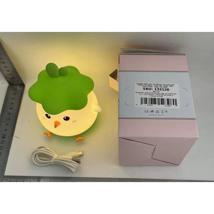 Lampa de Veghe pentru Copii, Klevo, din Silicon, Senzor Tactil, Model Pui, Lumina Calda, Protectie pentru Ochi, Incarcare USB, Capacitate Baterie Incorporata 800mAh, 11 x 10 x 12.4 cm, Verde