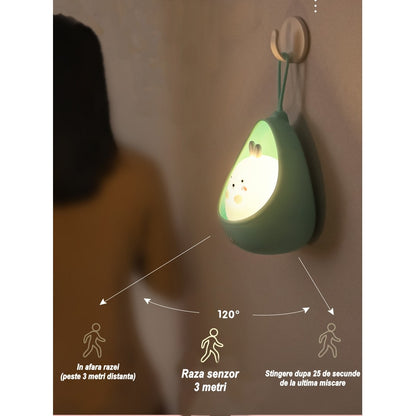 Lampa de veghe portabila cu 2 moduri de functionare Klevo, silicon non-toxic, reincarcabila USB, senzor miscare, albastru, pisicuta