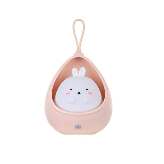 Lampa de veghe portabila cu 2 moduri de functionare Klevo, silicon non-toxic, reincarcabila USB, senzor miscare, roz, iepuras