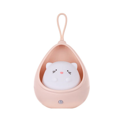 Lampa de veghe portabila cu 2 moduri de functionare Klevo, silicon non-toxic, reincarcabila USB, senzor miscare, roz, pisicuta
