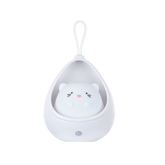 Lampa de Veghe, Klevo, Portabila, cu 2 Moduri de Functionare, Silicon Non-Toxic, Reincarcabila USB, Senzor Miscare, Model Pisica, Alb