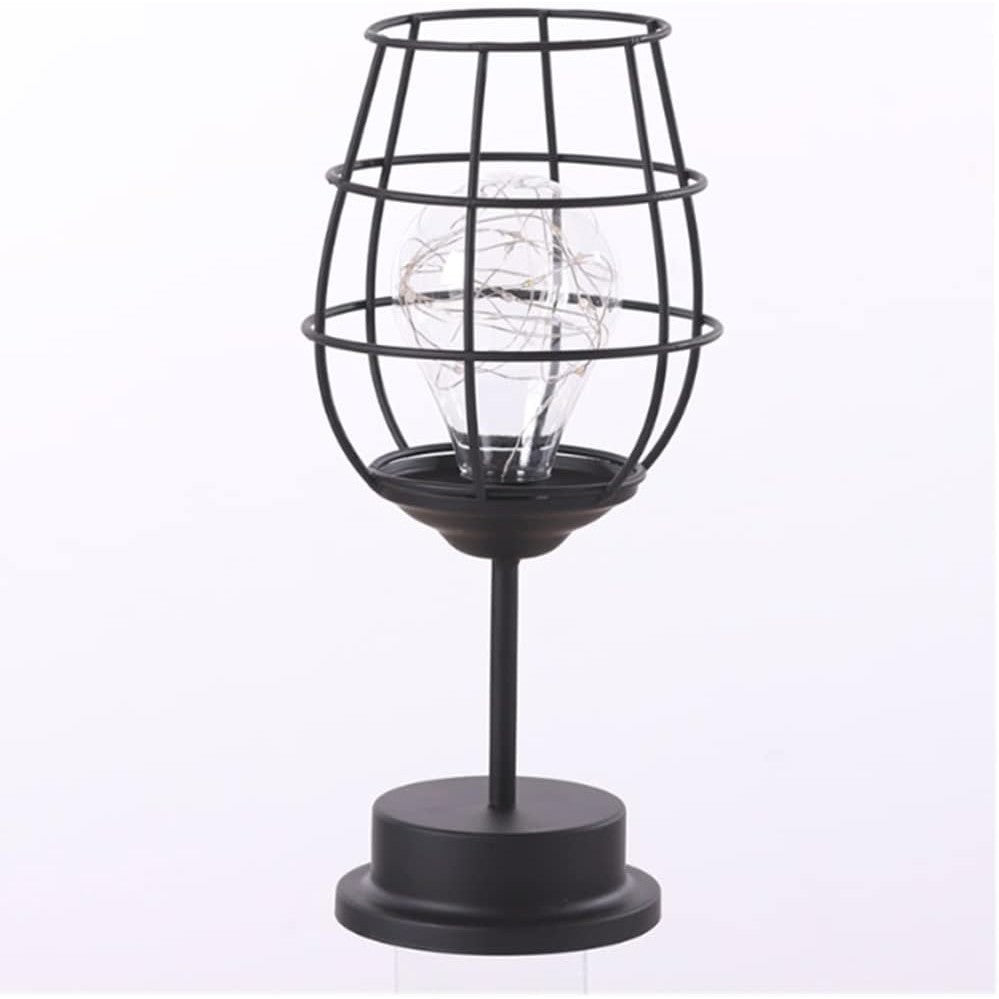 Lampa Decorativa cu Leduri, Klevo, Model Pahar de Vin, cu Baterii, 13 x 13 x 28 cm, Suport Negru, Lumina Alb Cald
