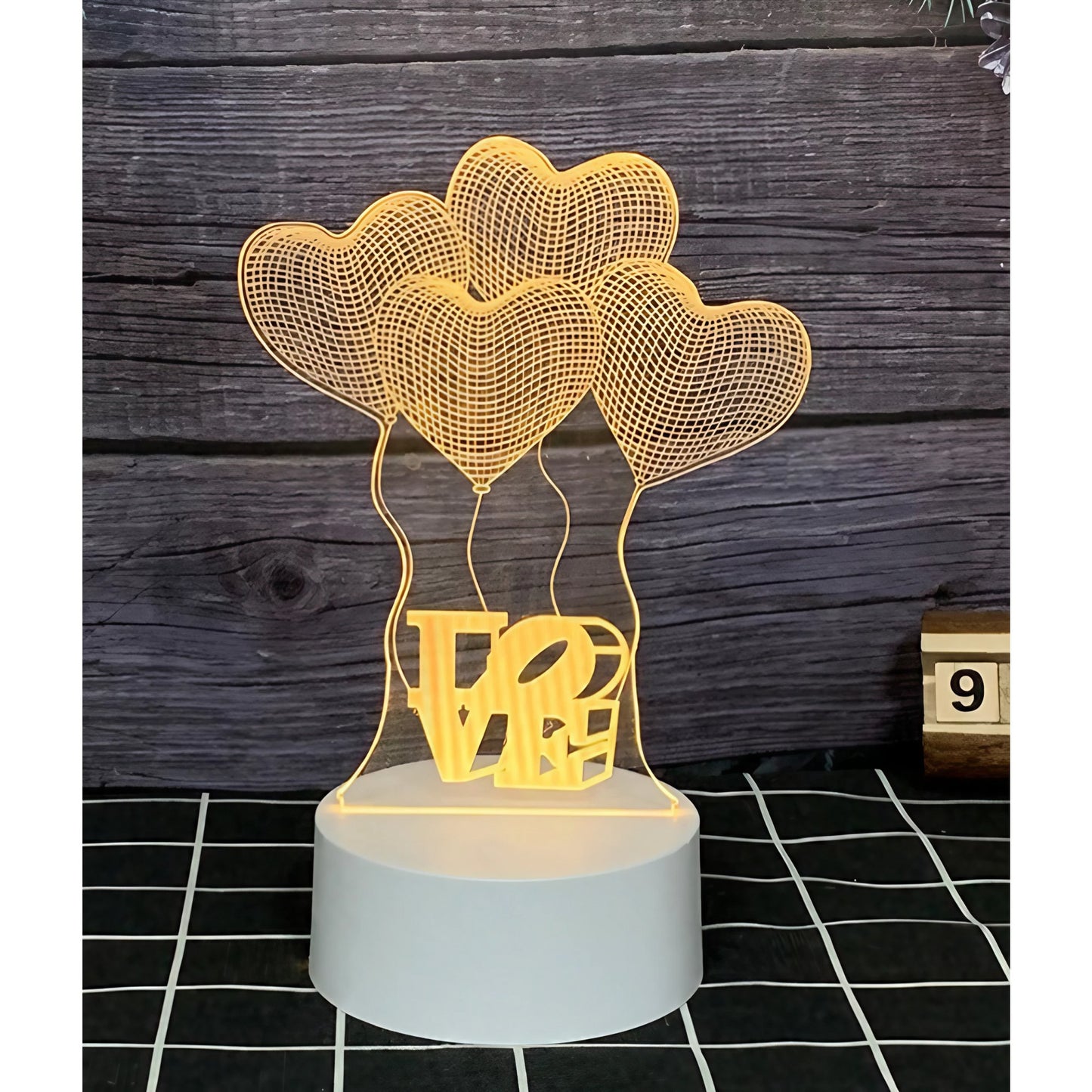 Lampa LED decorativa, Klevo, 3D, Baloane Love, din material acril si lumina multicolora, alb
