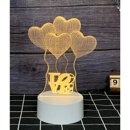 Lampa LED decorativa, Klevo, 3D, Baloane Love, din material acril si lumina multicolora, alb