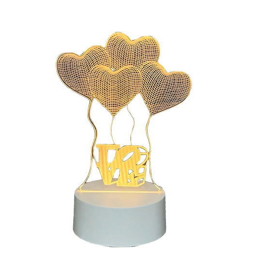 Lampa LED decorativa, Klevo, 3D, Baloane Love, din material acril si lumina multicolora, alb