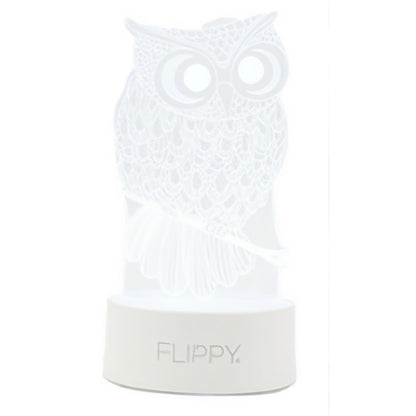 Lampa LED decorativa, Klevo, 3D, Bufnita, cu USB si baterii, 20 cm inaltime, din material acril, lumina multicolora si telecomanda inclusa, alb