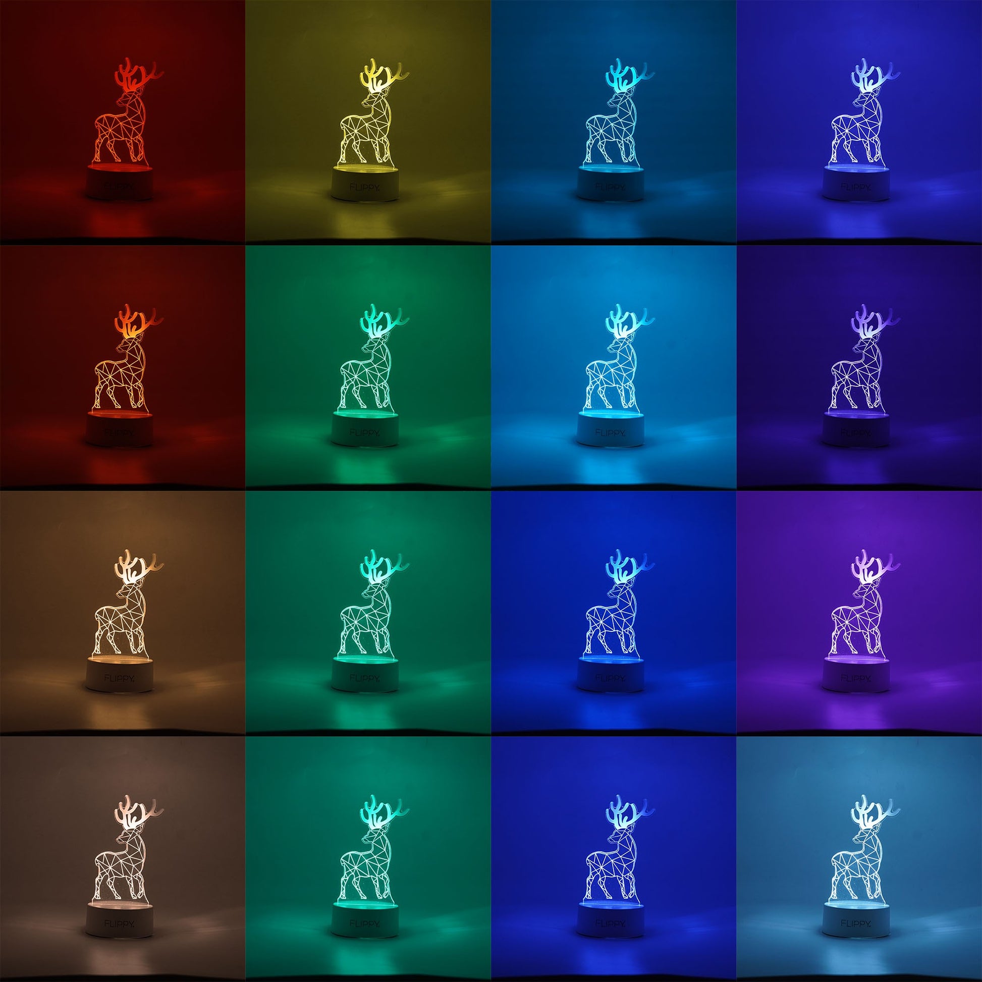 Lampa LED decorativa, Klevo, 3D, Cerb, cu telecomanda, doua moduri de alimentare USB si baterii, 20 cm inaltime, din material acril si lumina multicolora, alb