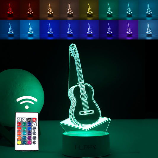 Lampa LED decorativa, Klevo, 3D, Chitara, din material acril si lumina multicolora, alb