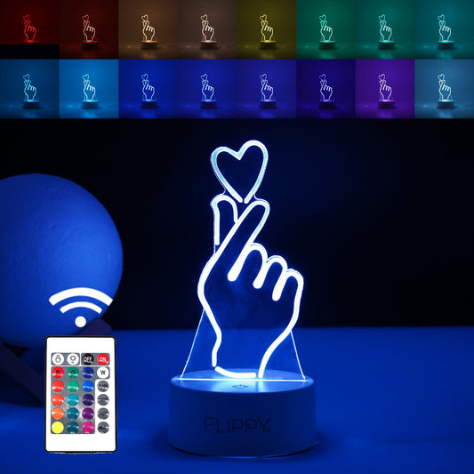 Lampa LED decorativa, Klevo, 3D, Mana si Inima, din material acril si lumina multicolora, alb