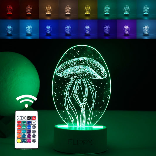 Lampa LED decorativa, Klevo, 3D, Meduza, din material acril si lumina multicolora, alb