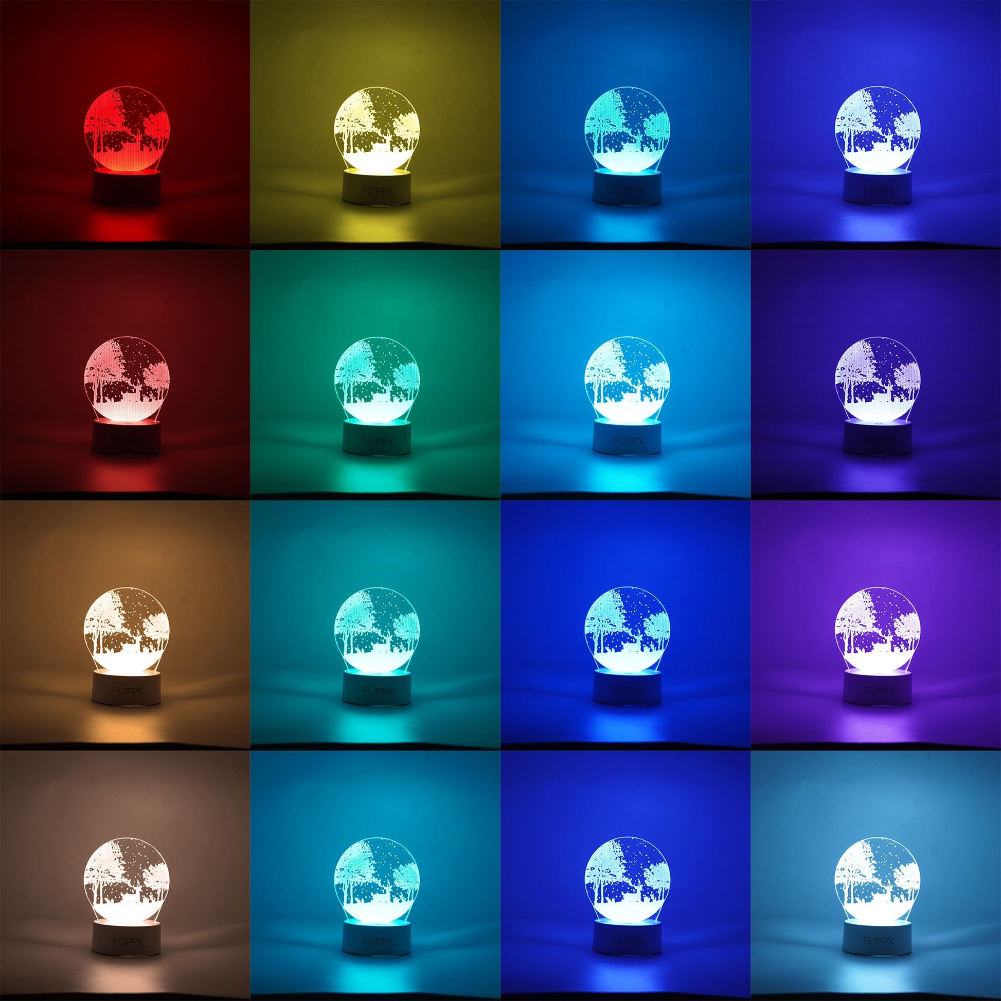 Lampa LED decorativa, Klevo, 3D, Peisaj de iarna, cu telecomanda, doua moduri de alimentare USB si baterii, 20 cm inaltime, din material acril si lumina multicolora, alb