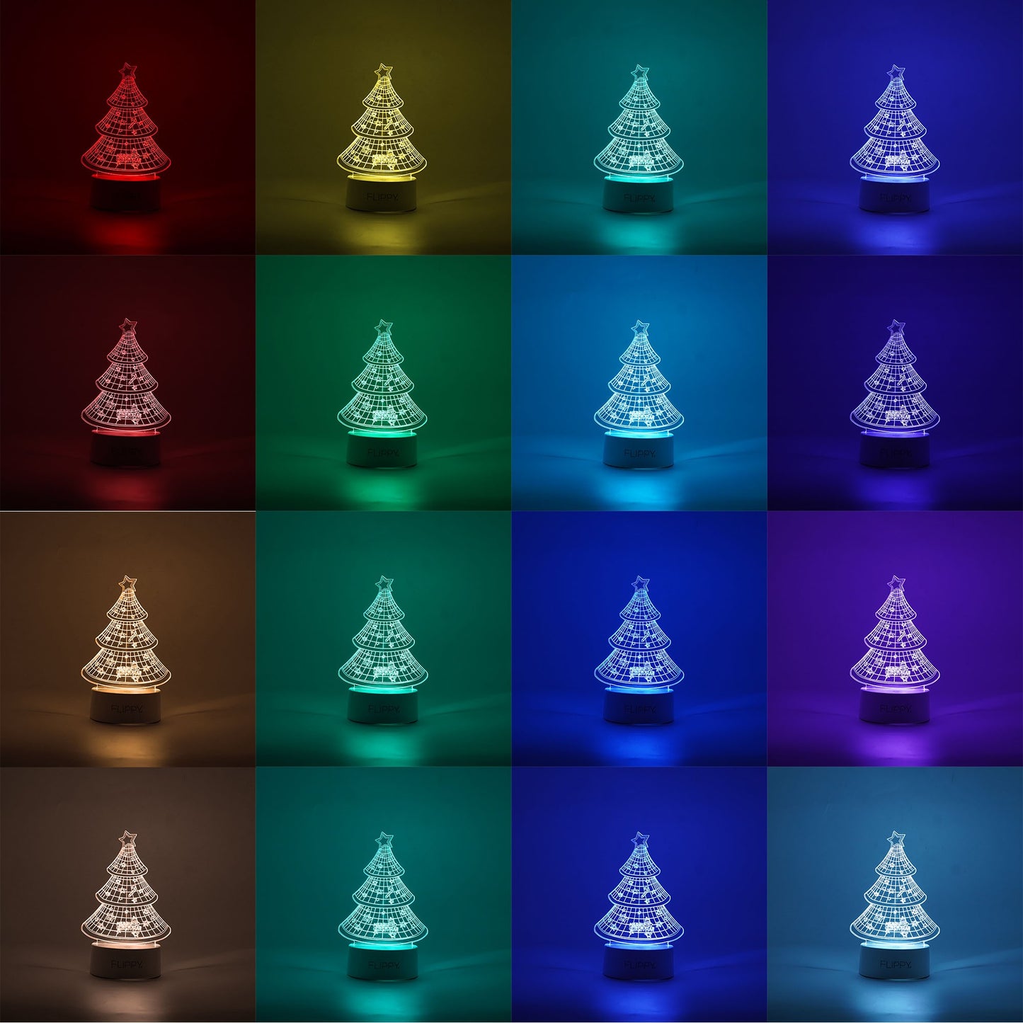 Lampa LED decorativa, Klevo, 3D, Pom de Craciun, din material acril si lumina multicolora, alb