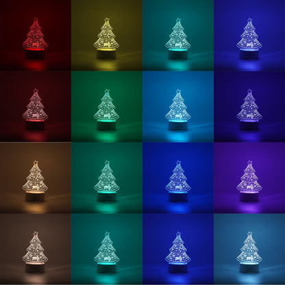 Lampa LED decorativa, Klevo, 3D, Pom de Craciun, din material acril si lumina multicolora, alb