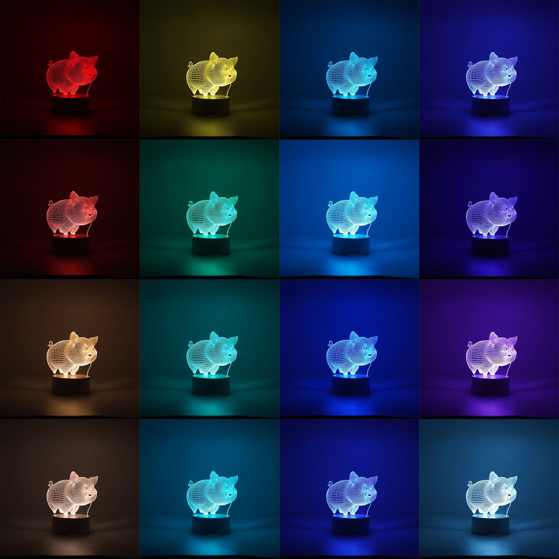 Lampa LED decorativa, Klevo, 3D, Porcusor Gras, din material acril si lumina multicolora, alb