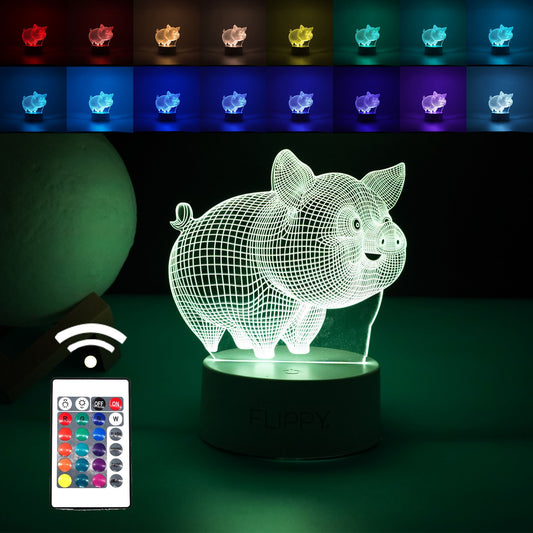Lampa LED decorativa, Klevo, 3D, Porcusor Gras, din material acril si lumina multicolora, alb