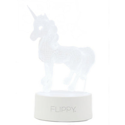 Lampa LED decorativa, Klevo, 3D, Unicorn, cu USB si baterii, 20 cm inaltime, din material acril, lumina multicolora si telecomanda inclusa, alb