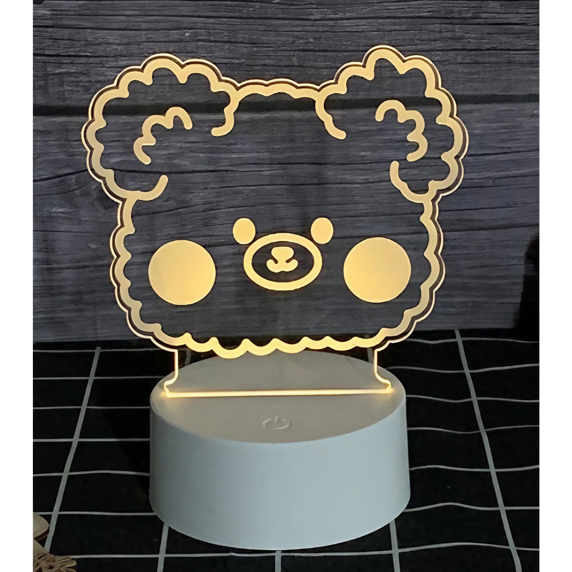 Lampa LED decorativa, Klevo, 3D, Ursulet, din material acril si lumina multicolora, alb