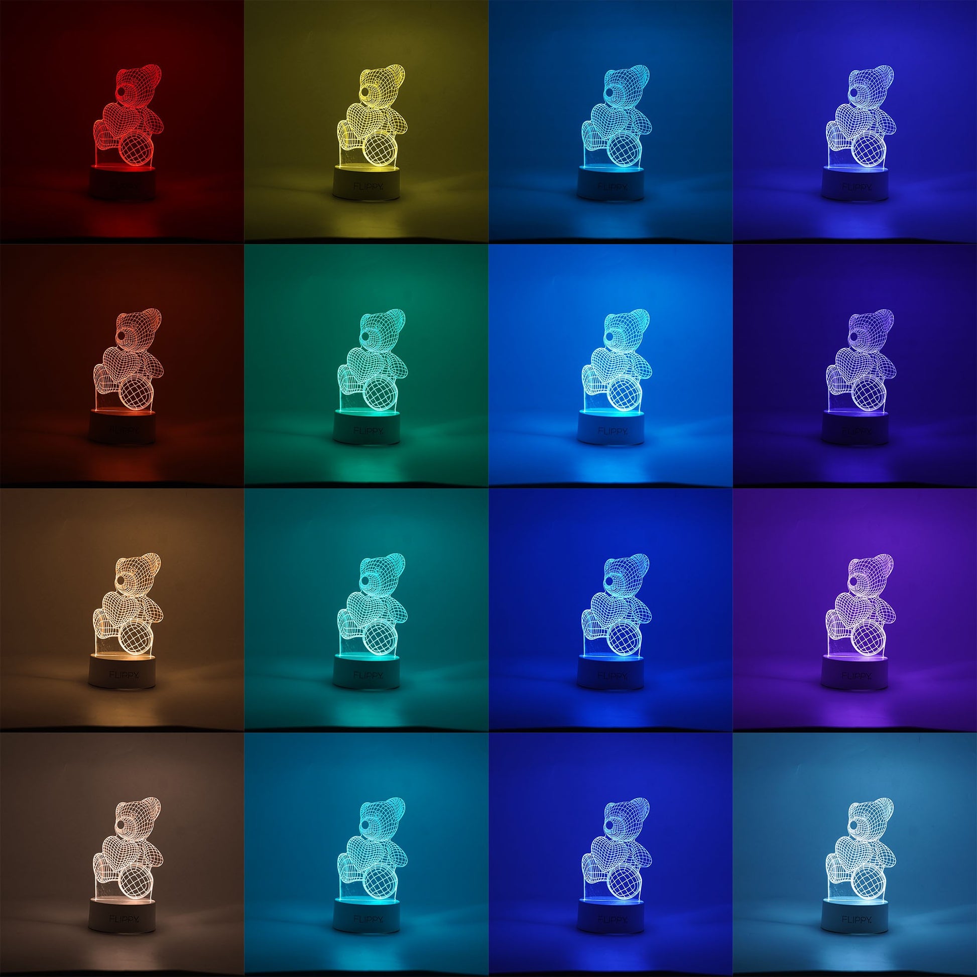 Lampa LED decorativa, Klevo, 3D, ursulet, din material acril si lumina multicolora, alb