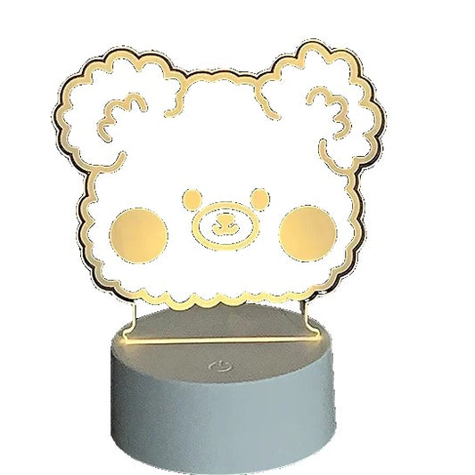Lampa LED decorativa, Klevo, 3D, Ursulet, din material acril si lumina multicolora, alb