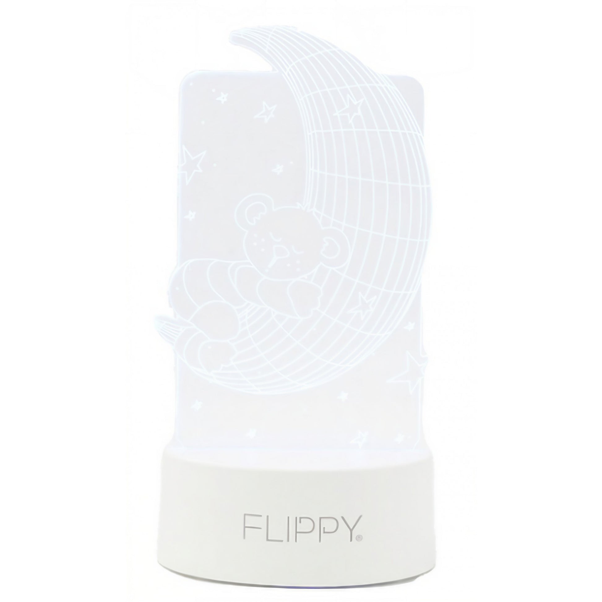 Lampa LED decorativa, Klevo, 3D, Ursulet si Semiluna, cu telecomanda, doua moduri de alimentare USB si baterii, 20 cm inaltime, din material acril si lumina multicolora, alb