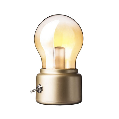 Lampa LED Decorativa sub forma de Bulb, Retro pentru interior, Bej/ Transparent, 5 V, 500 mA, ABS, Lumina Calda, Incarcare USB, Autonimie 12 Ore, Comutator Metalic, Klevo, 11x7x6 cm