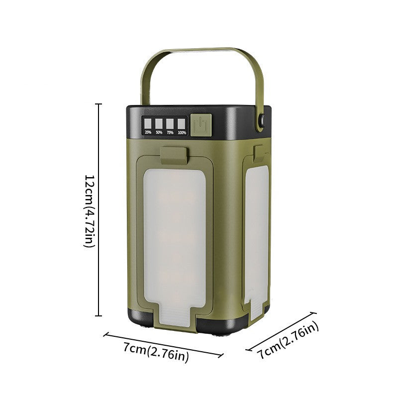 Lampa pentru Camping, Klevo, Lampa LED, Reincarcabila Solar si cablu TYPE-C, Tip Felinar 4 Laturi si Lanterna in Baza, Impermeabila, 12.5 x 7 x 7 cm, Verde