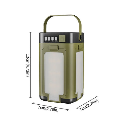 Lampa pentru Camping, Klevo, Lampa LED, Reincarcabila Solar si cablu TYPE-C, Tip Felinar 4 Laturi si Lanterna in Baza, Impermeabila, 12.5 x 7 x 7 cm, Verde