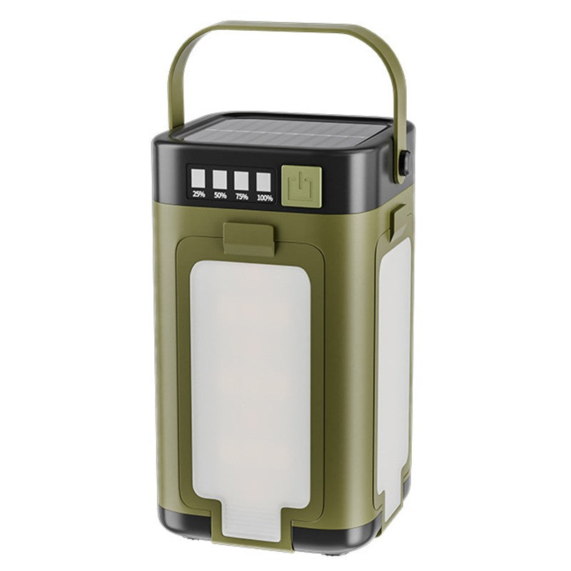 Lampa pentru Camping, Klevo, Lampa LED, Reincarcabila Solar si cablu TYPE-C, Tip Felinar 4 Laturi si Lanterna in Baza, Impermeabila, 12.5 x 7 x 7 cm, Verde