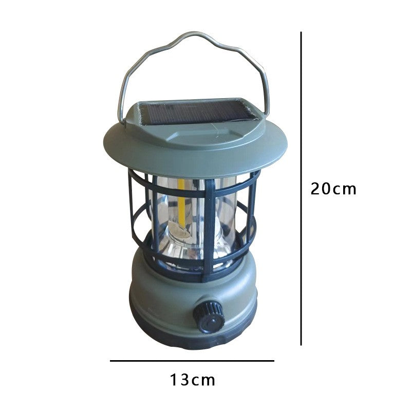 Lampa portabila camping, Felinar Vintage, ABS, Iluminare 30 COB LED, Intensitate reglabila, Acumulator inclus, Incarcare Solara si USB, 5W, Klevo, Verde