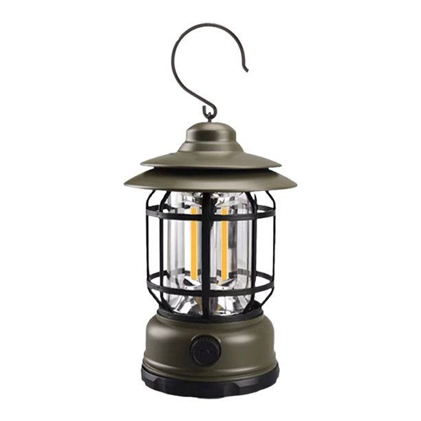 Lampa portabila camping, Felinar Vintage cu carlig, ABS, Iluminare 21 COB LED, Intensitate reglabila, 5W, Klevo, Verde