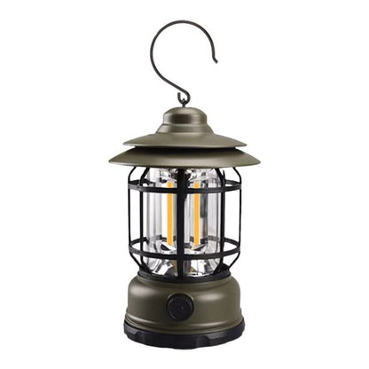 Lampa portabila camping, Felinar Vintage cu carlig, ABS, Iluminare 21 COB LED, Intensitate reglabila, 5W, Klevo, Verde
