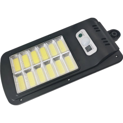 Lampa Solara De Exterior LED Klevo, 36 cm x 11.5 cm, kit montare inclus, 2880 Lumeni 120 COB LED 24 W - echivalent 192 W bec incadescent, IP65, Senzor de Miscare, 3 moduri de iluminare, Senzor de Lumina, 12 Grile, Alb Rece