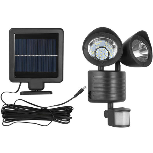Lampa solara de tip decoratiune pentru gradina, Klevo, model felinar dublu cu senzor de miscare, alb rece