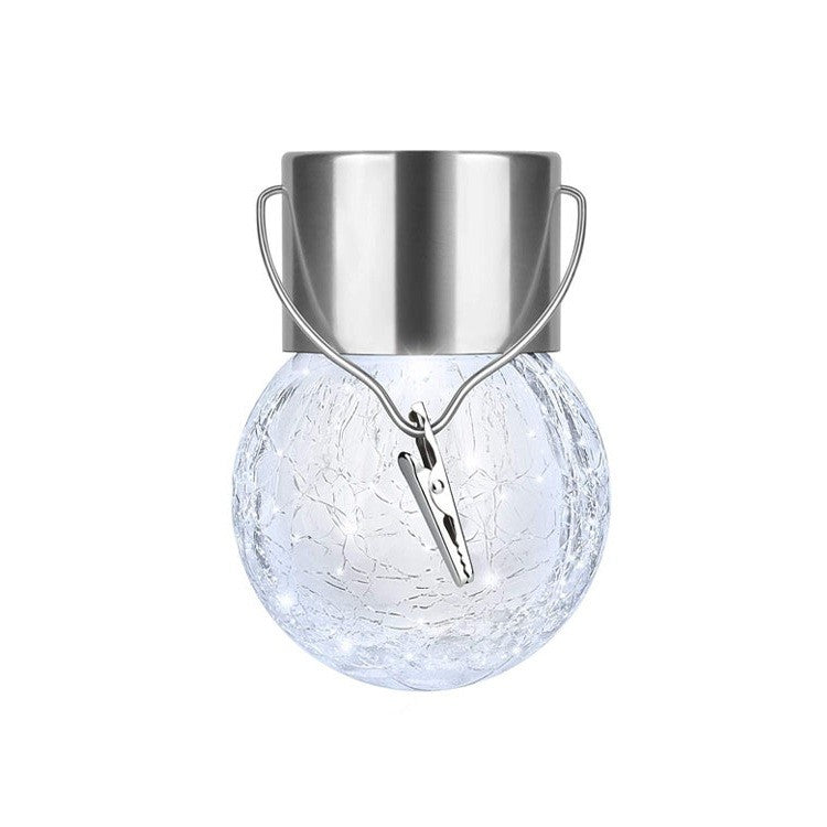 Lampa Solara Klevo, LED, Tip Candelabru Mic, Cu Bila Din Sticla Crapata, Exterioara, Impermeabila, Iluminare 6-12 H, Alb