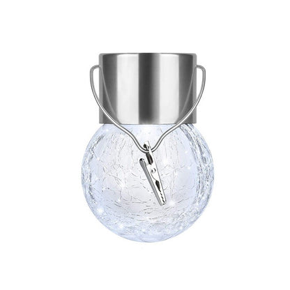 Lampa Solara Klevo, LED, Tip Candelabru Mic, Cu Bila Din Sticla Crapata, Exterioara, Impermeabila, Iluminare 6-12 H, Alb