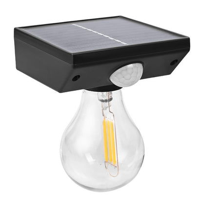 Lampa solara Klevo, pentru exterior, tip bec, rezistenta la apa IP65, material ABS, baterie 3.7V, 1200 mah, 9.5 x 11 cm, autonomie 8 ore, senzor de miscare,  alb cald