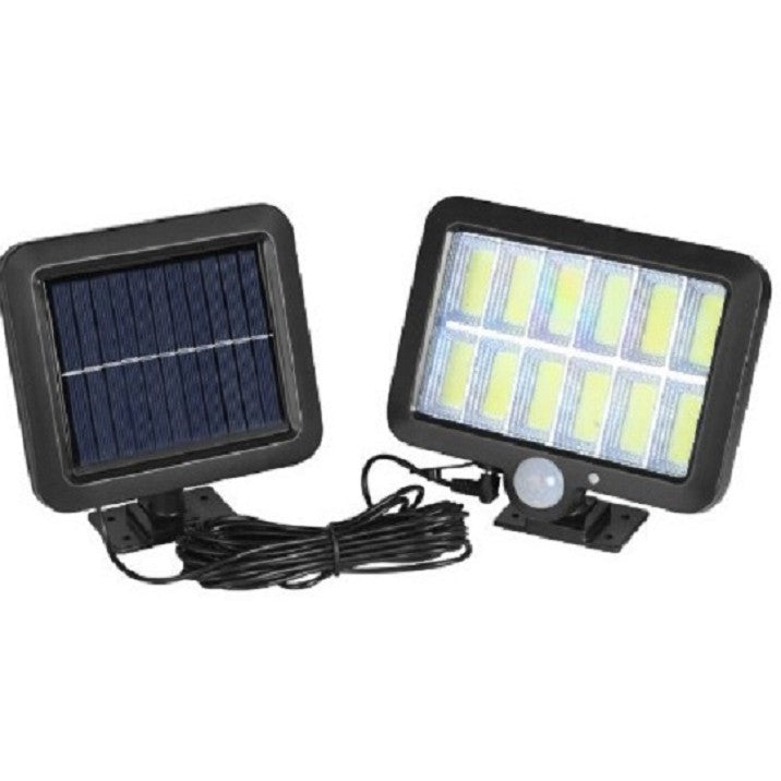 Lampa Solara LED 120 COB, Klevo, 12 Grile, Senzor de Lumina si Miscare, Lungime Cablu 5 m, Lumina Alba