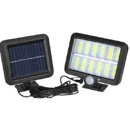 Lampa Solara LED 120 COB, Klevo, 12 Grile, Senzor de Lumina si Miscare, Lungime Cablu 5 m, Lumina Alba