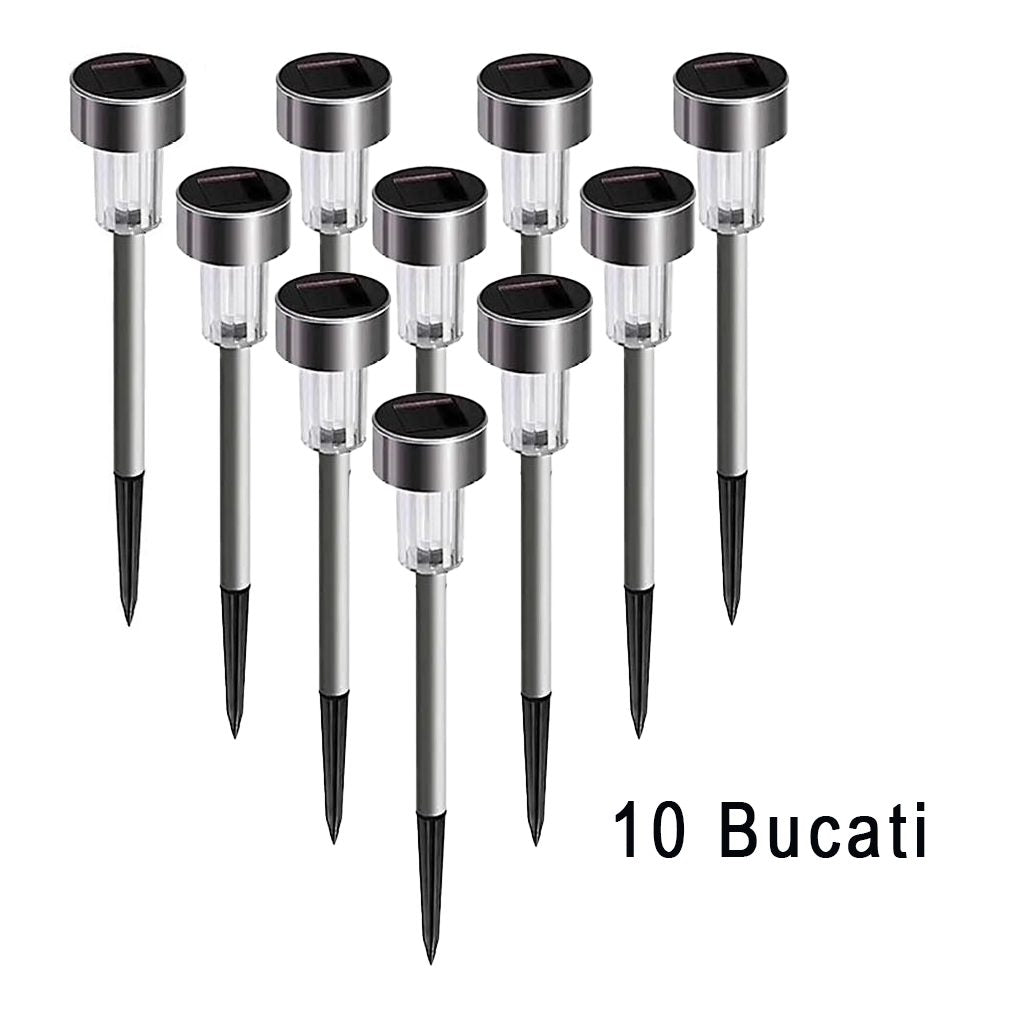 Set 10 Lampi Solare Led pentru Gradina, Klevo, 5.5 x 36.5 cm, Buton On-Off, Lumina Alb Rece, Argintiu