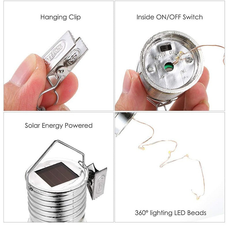 Lampa Solara LED Decorativa sub forma de Bulb, pentru exterior, suspendata, IP65, Ultron Albastru, Klevo