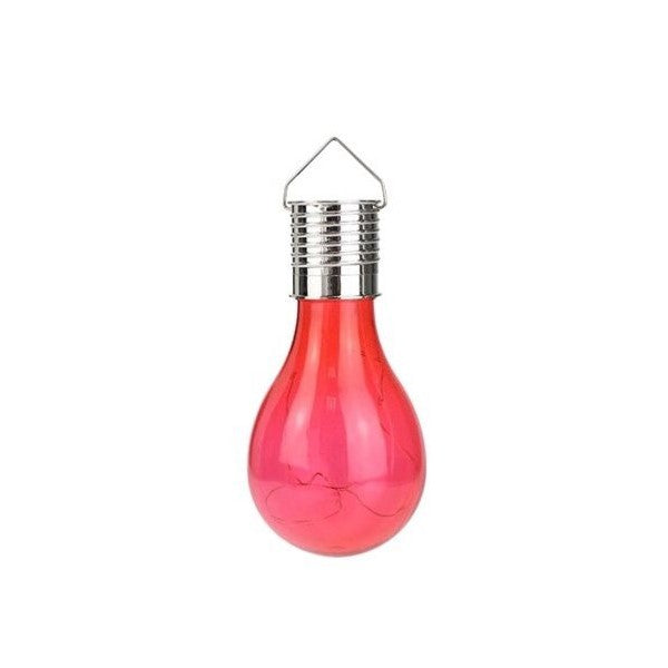 Lampa Solara LED Decorativa sub forma de Bulb, pentru exterior, suspendata, IP65, Ultron Rosu, Klevo