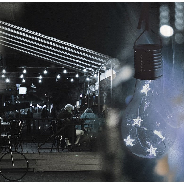 Lampa Solara LED Decorativa sub forma de Bulb, pentru exterior, suspendata, IP65, Ultron Transparent, lumina rece, Klevo