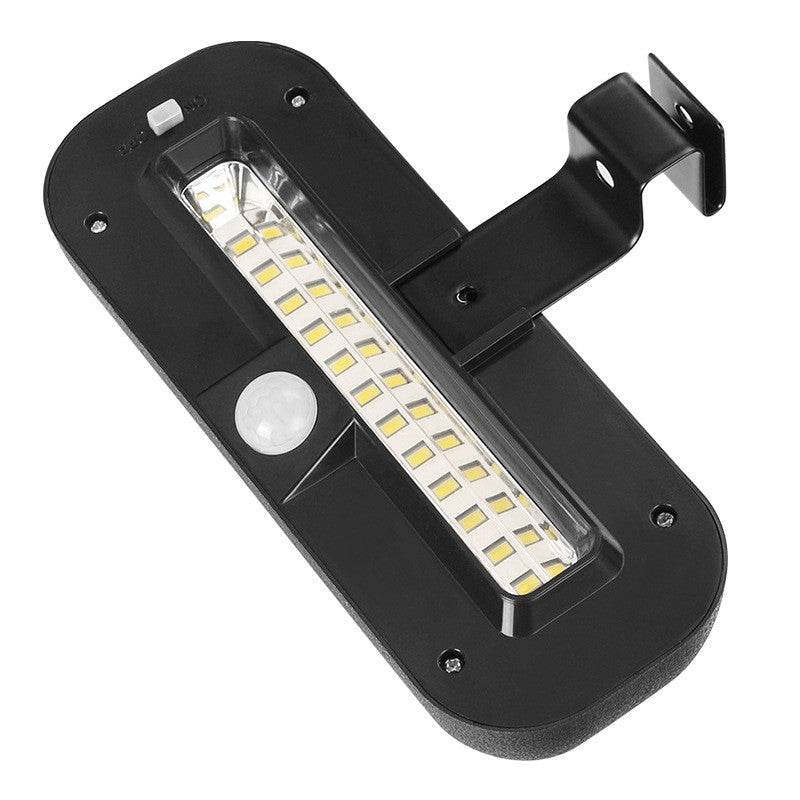 Lampa solara LED dreptunghiulara pentru perete Klevo, 18 x 7 cm, senzor miscare, 6V, ABS, 2200mAh, rezistent la apa, culoare alb rece, suport negru