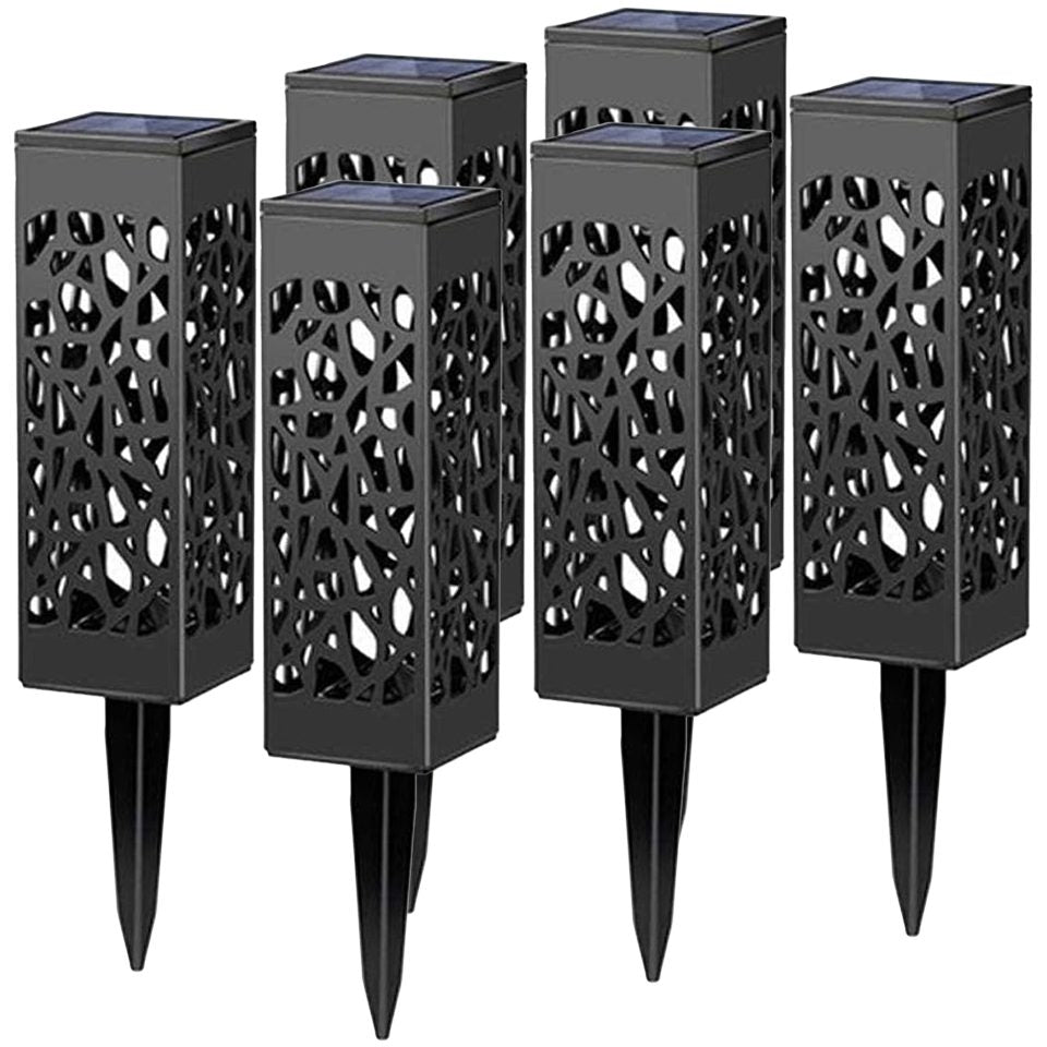 Lampa solara LED, Klevo, Set 6 Bucati, Tip Felinar, pentru Gradina, Inaltime 30.2 cm, putere 0.2W, 1.2V, 600mAh, Lumina Alb Rece, Negru