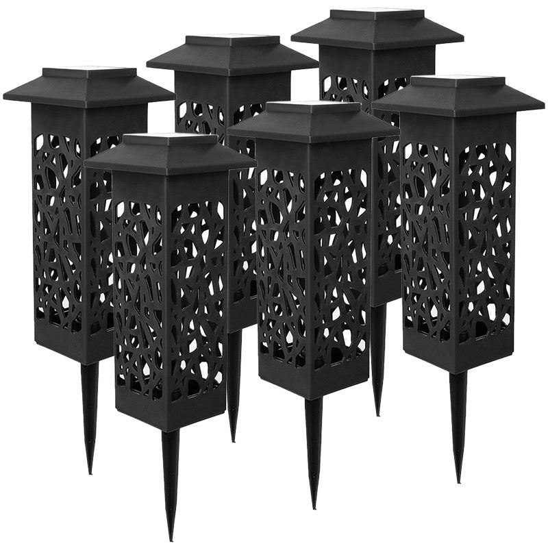 Lampa solara LED, Klevo, Set 6 Bucati, Tip Felinar cu Acoperis, pentru Gradina, Inaltime 30.2 cm, putere 0.2W, 1.2V, 600mAh, Lumina Alb Cald, Negru