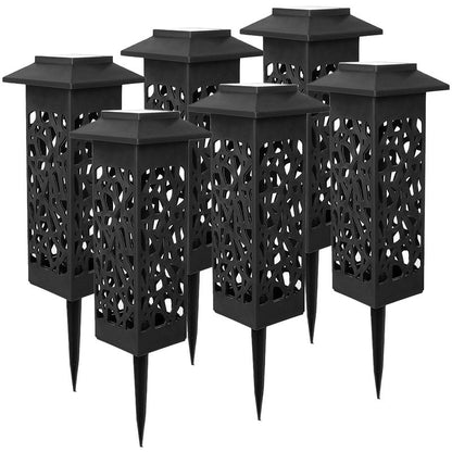 Lampa solara LED, Klevo, Set 6 Bucati, Tip Felinar cu Acoperis, pentru Gradina, Inaltime 30.2 cm, putere 0.2W, 1.2V, 600mAh, Lumina Alb Cald, Negru
