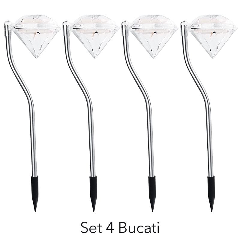 Lampa solara LED pentru Gradina, Klevo, Set 4 Bucati, Tip Diamant, Inaltime 30 x 9 cm, 2V, ABS, 600mAh, Lumina Alb Calda, Argintiu