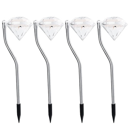 Lampa solara LED pentru Gradina, Klevo, Set 4 Bucati, Tip Diamant, Inaltime 30 x 9 cm, 2V, ABS, 600mAh, Lumina Alb Calda, Argintiu