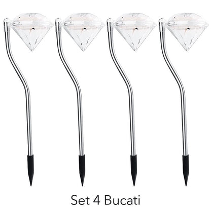 Lampa solara LED pentru Gradina, Klevo, Set 4 Bucati, Tip Diamant, Inaltime 30 x 9 cm, 2V, ABS, 600mAh, Lumina Multicolor, Argintiu